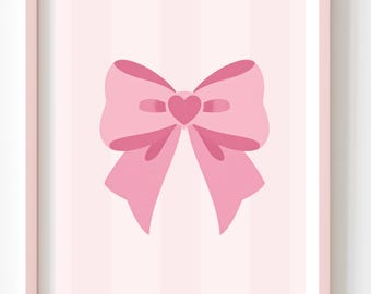 Impresión digital de arte de pared con lazo de corazón y fondo de rayas rosas