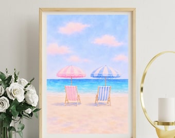 Sillas de playa a rayas rosas y azules (impresión digital)