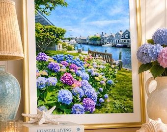 Impresión digital estilo Nantucket con hortensias