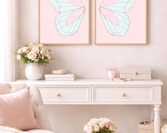Conjunto de dos alas de mariposa azules y rosas (impresión digital)