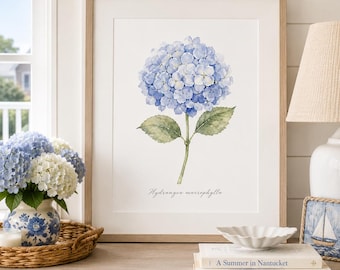 Impresión artística digital de hortensias azules