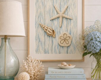 Estampado de estrella de mar y concha marina costera