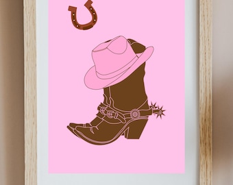 Sombrero de vaquera rosa con estampado de herradura (descarga digital)
