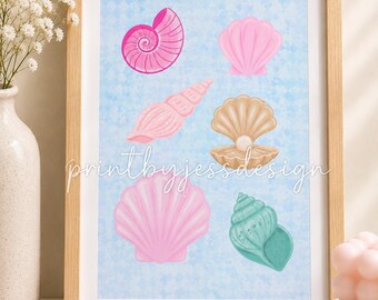 Estampado de collage de conchas marinas en tonos pastel