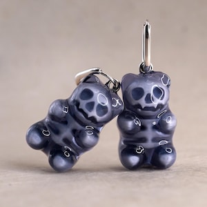Pendientes de osito de gominola X-Ray negros, esqueleto blanco, resina transparente