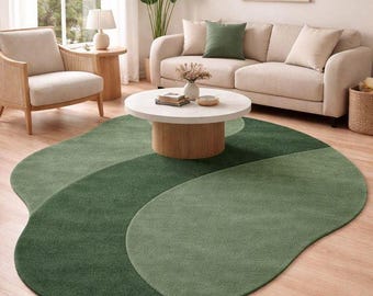Hand-Tufted Wool Area Rug, Modern Abstract Green Amoeba Shape Carpet