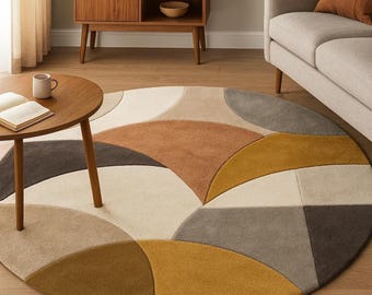 7ft Hand-Tufted Wool Round Area Rug, Modern Geometric Earth Tone Carpet