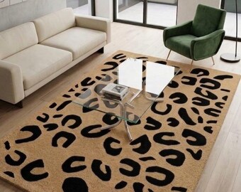Leopard Print Area Rug 5x7 8x10, Animal Pattern Rug, Beige Black Modern Rug, Living Room Rug, Bedroom Carpet, Large Area Rug 9x12