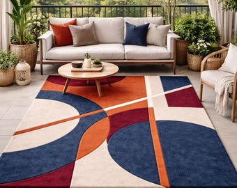 Hand Tufted Wool Area Rug 6x9 8x10, Modern Geometric Abstract Carpet