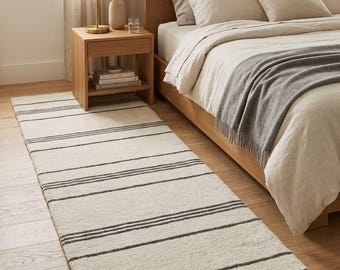 Neutral Striped Runner Rug 2x6 2x8 2x10 | Modern Hallway Rug | Cream Gray Kitchen Runner Rug | Bedroom Bedside Runner Rug