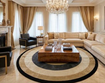 Modern Round Hand Tufted Wool Area Rug 6ft 7ft 8ft – Modern Irregular Brown Carpet