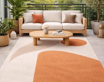 8x10 Hand-Tufted Wool Area Rug – Beige and Terracotta Geometric Carpet