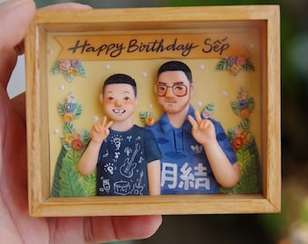 Handgemaakt kleiportret van foto, gepersonaliseerd cadeau voor koppel, aandenken verjaardag/bruiloft