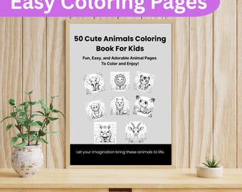 50 Animals Coloring Book for Kids | Printable PDF Colouring Pages | Easy Animal Page | Activity Book | Instant Download