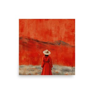 Ruby in the Desert Poster 16x16: Röd rock kvinna ensamhet självupptäckt konsttryck