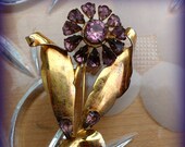 Vintage 1940's Sterling Vermeil Purple Flower Pin Brooch Spring Goldtone Mid Century