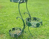 Vintage Metal Plant Stand Tiered Leaves Victorian Garden Style Shabby Chic TLC Folds Up