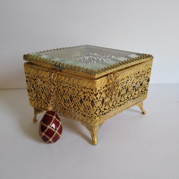 Vintage Ormolu Diamond Shaped StyleBuilt Style Built Jewelry Trinket Box 5.5" wide Regency mid century