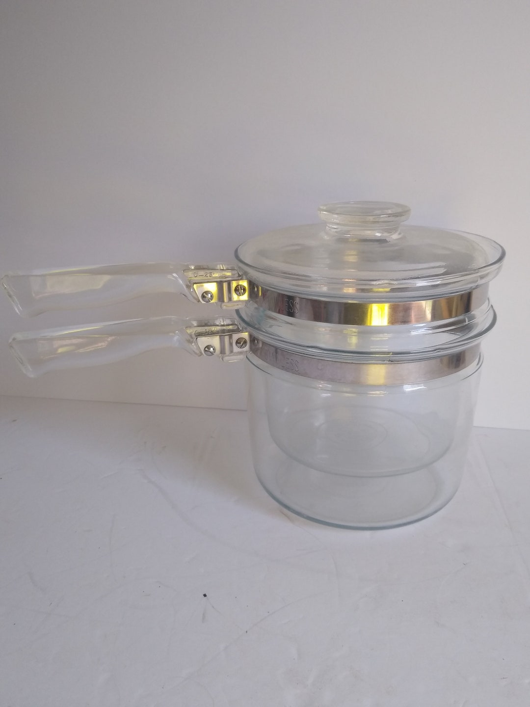 Vintage Pyrex Clear Glass Double Boiler 6283 With Lid Stovetop Etsy