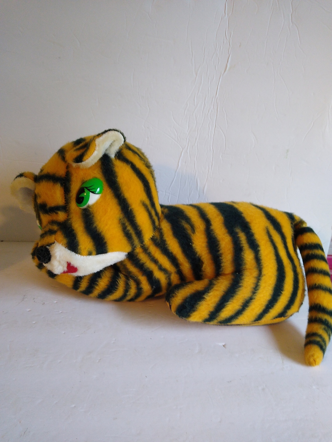 Large Vintage Plush Tiger Plushie Lying Down Tiger Retro Carnival or
