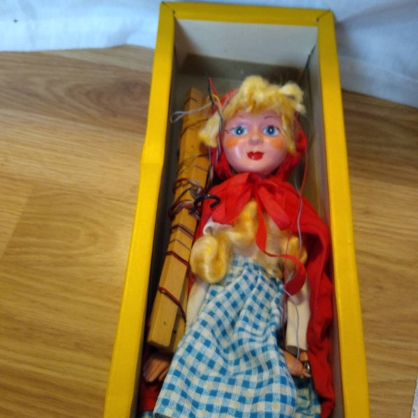 Pelham Puppet Rare BLONDE Little Red Riding Hood Marionette Mint in Box With Paperwork 1960's