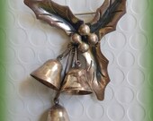 Large Sterling Silver Christmas Pin Bells Holly Jingle Bells Holiday Mexico Silver Gift for Her 22g