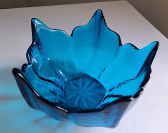 Viking Glass PAIR Pink Blunique Lotus Flower Bowl Blue Pink Glass Art Glass Modern Abstract Decor