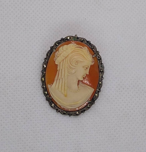 Lovely Antique Cameo Brooch 800 Silver Edwardian … - image 2