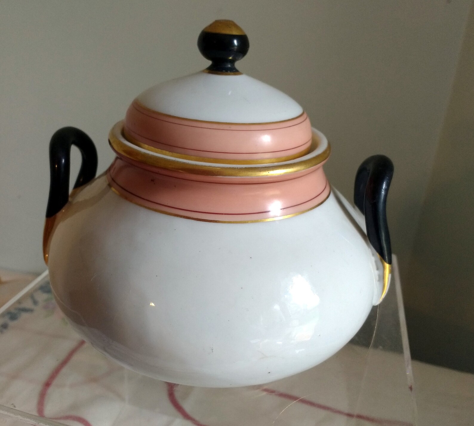 Large Antique China Sugar Bowl White With Ebony Peach and Etsy