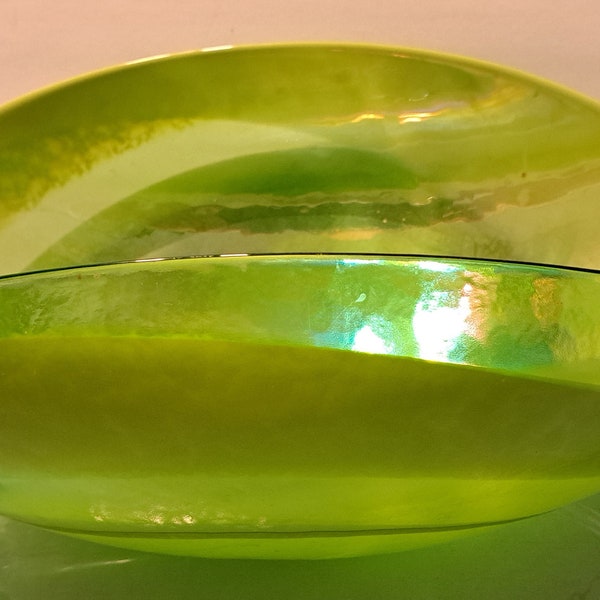 Vintage Green Murano Glass Bowl by Yalos Caso  9.25" Wide by 18" Long