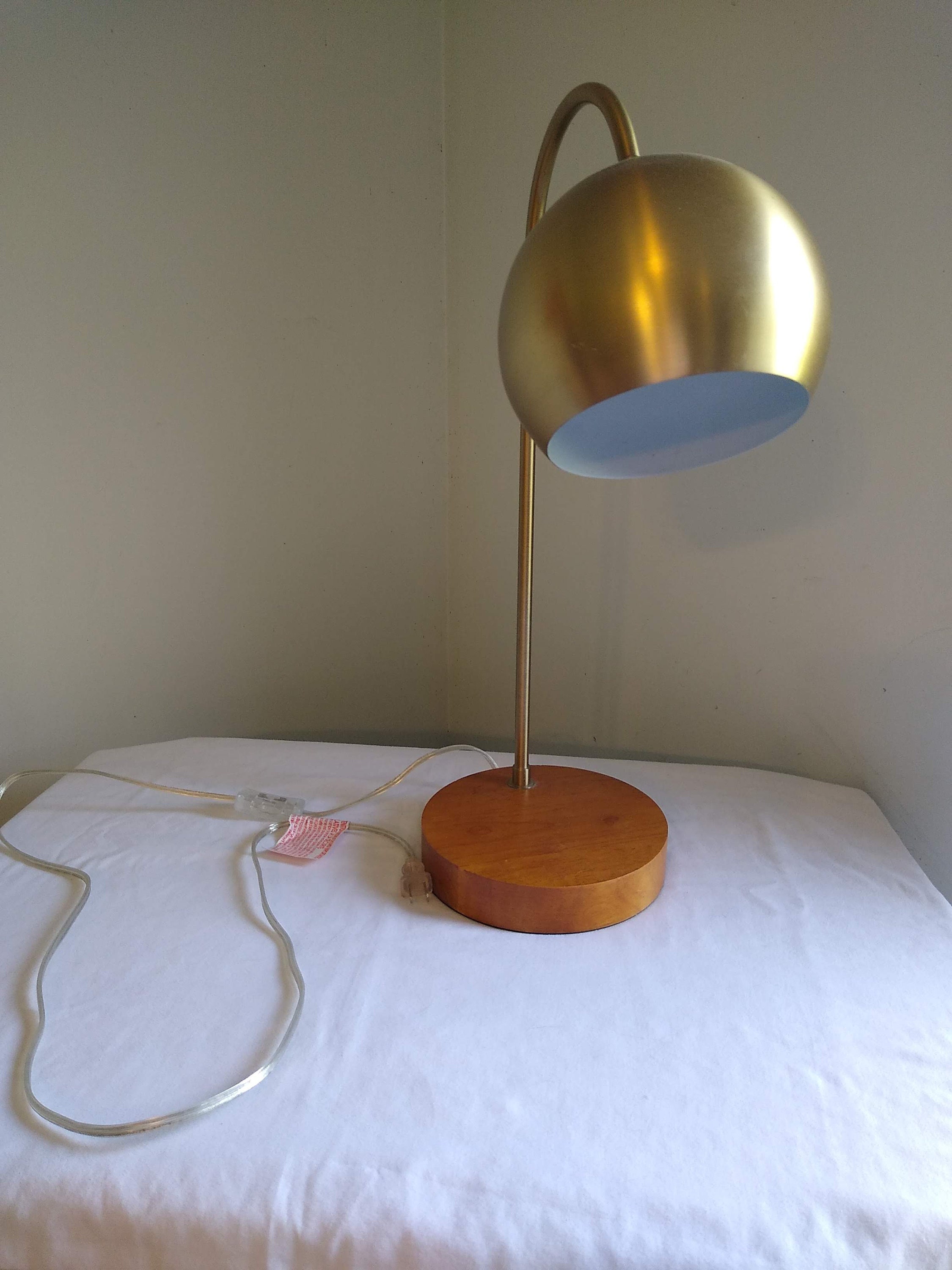 Vintage Hextra Brass and Wood Arch Lamp With Dome Shade 23.5 Tall