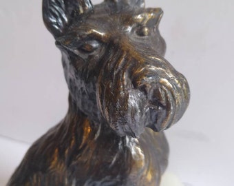 Vintage Metal Statue Scottish Terrier On Marble Base Antique Dog Statue Door Stop Bookend