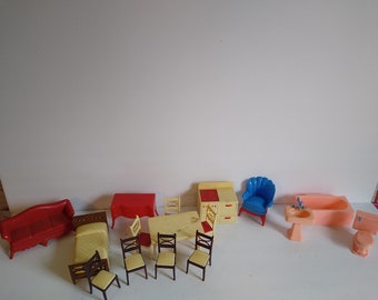 Lot Vintage Renwal Dollhouse Furniture  Chairs Living Room Kitchen Bathroom Etc 1950s Mid Century MCM
