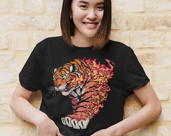 Tiger Flame Graphic Crop Top - Streetwear-T-Shirt aus gekämmter Baumwolle