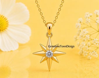 14K Gold Nordstern Anhänger: Handgefertigter Sommerschmuck (25 mm)