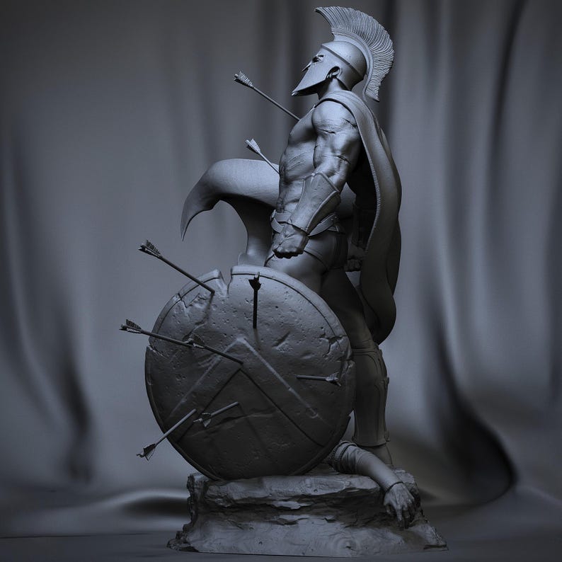Leonidas Spartan King Helm Marmorguss Skulptur Grü Produktbild-Vorschau 4