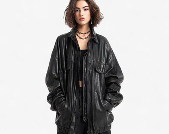 ジャケット・アウター HYSTERIC GLAMOUR leather jacket black Vintage HYSTERIC GLAMOUR Leather Bomber Jacket | Rib Knit Collar