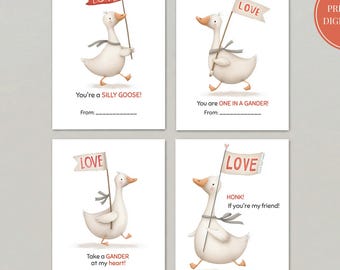 Gans Valentinstag Karten, lustige Wortspiele, Schulbörse (Digitaler Download)