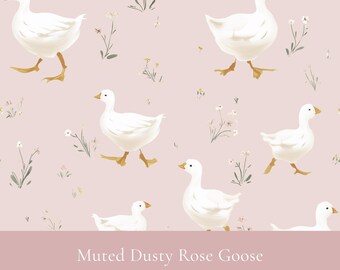 Dusty Rose Goose Musterdesign, Kinderzimmer Digital Papier, Baby Stoffmuster, Gänse Tapete, Florales Kinderzimmer Muster, Kommerzielle Nutzung