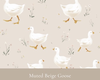 Beige Gans Nahtloses Muster, Neutrales Kinderzimmer-Digitalpapier, Baby-Stoffdesign, kommerzielle Nutzung