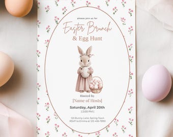 Bearbeitbare Osterbrunch-Einladung, Hasen-Eiersuche-Party-Vorlage (Digitaler Download)