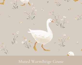 Gedämpfte warme beige Gans nahtloses Muster, neutrales Kinderzimmer-Digital-Papier, Baby-Stoffdesign, kommerzielle Nutzung