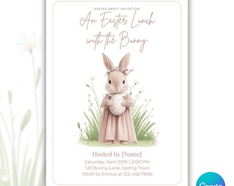 Bunny Easter Einladungsvorlage, Kids Party, 5 x 7 Canva Editable (Digital Download)