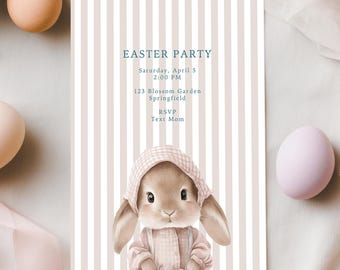 Bearbeitbare Hasen-Ostern-Einladungsvorlage, Frühlingsfestkarte (Digitaler Download)