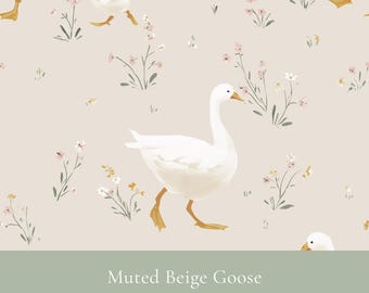 Gedämpfte Beige Gans Nahtloses Muster, Neutrales Kinderzimmer Digitales Papier, Baby-Stoffdesign, Tapetenoberflächenmuster, kommerzielle Nutzung
