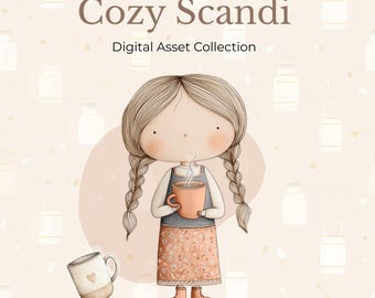 Nordic Cozy Planner Stickers Bundle, Scandi Girl Digital Sticker Pack (GoodNotes)