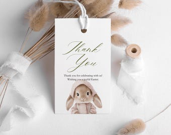 Pastell Osterhase Geschenkanhänger für Kinder Party bearbeitbar Canva Vorlage druckbares Etikett