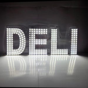 EPL DELI White, LED 2G Blinking Sign, Eye-Catching, Super Bright, 10"x28", Remote Control & Advertising Display - Business Shop Window Decor