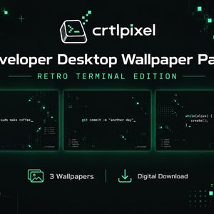 Retro Terminal Coding Wallpaper Pack, 4K UHD PNG (Digital Download)