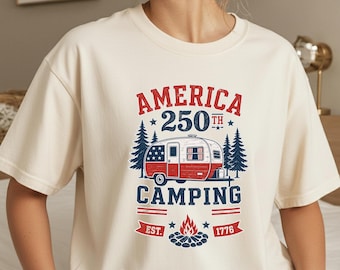 America 250th Camping Est 1776 Shirt, Retro 250 Patriotic Tshirt, Family Camping Gift, Outdoors Lovers Tee, Fourth of July 2026 Camper Sweat